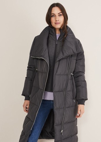 Phase Eight Rae Asymetric Long Puffer Coats Grey USA | 9412507-KZ